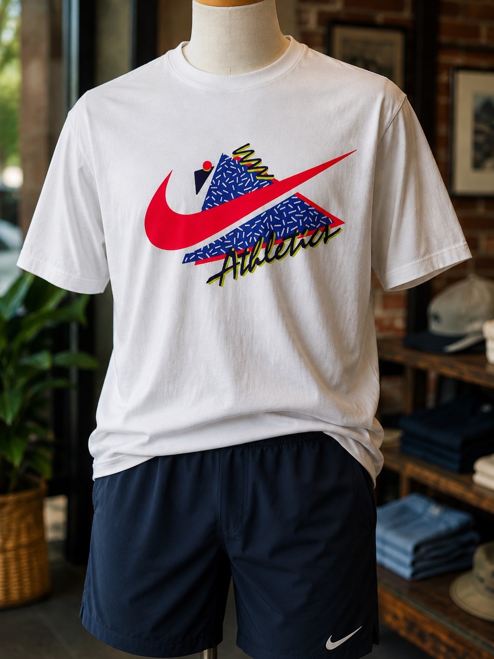 Vintage Nike Athletics Retro Multicolor Graphic White T Shirt SX XL